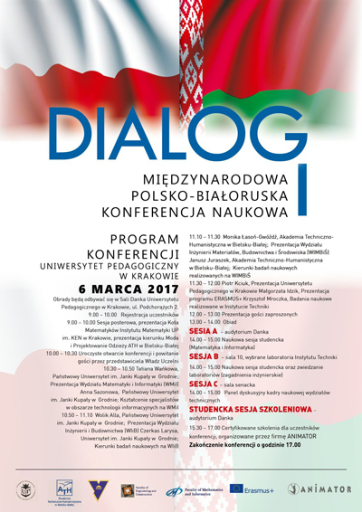 Plakat z programem Międzynarodowej Polsko-Białoruskiej Konferencji Naukowej „Dialog”, 6 marca 2017 r.