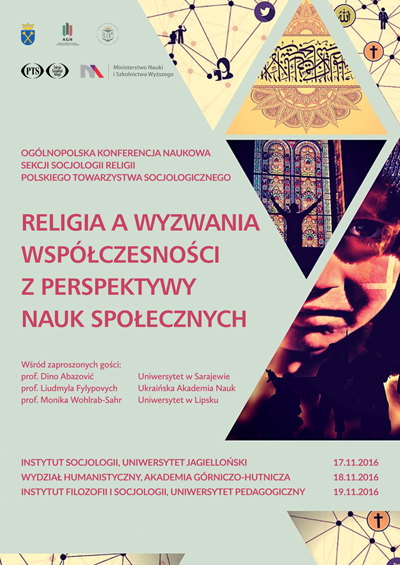 Plakat informujący o konferencji „Religia a wyzwania współczesności z perspektywy nauk społecznych”