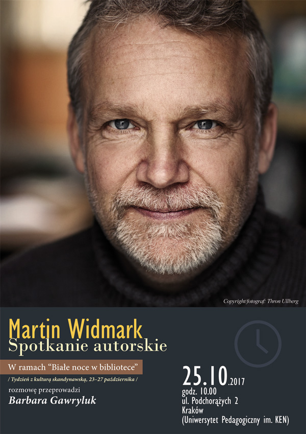 Plakat informujący o spotkaniu z Martinem Widmarkiem, 25 października 2017 r.