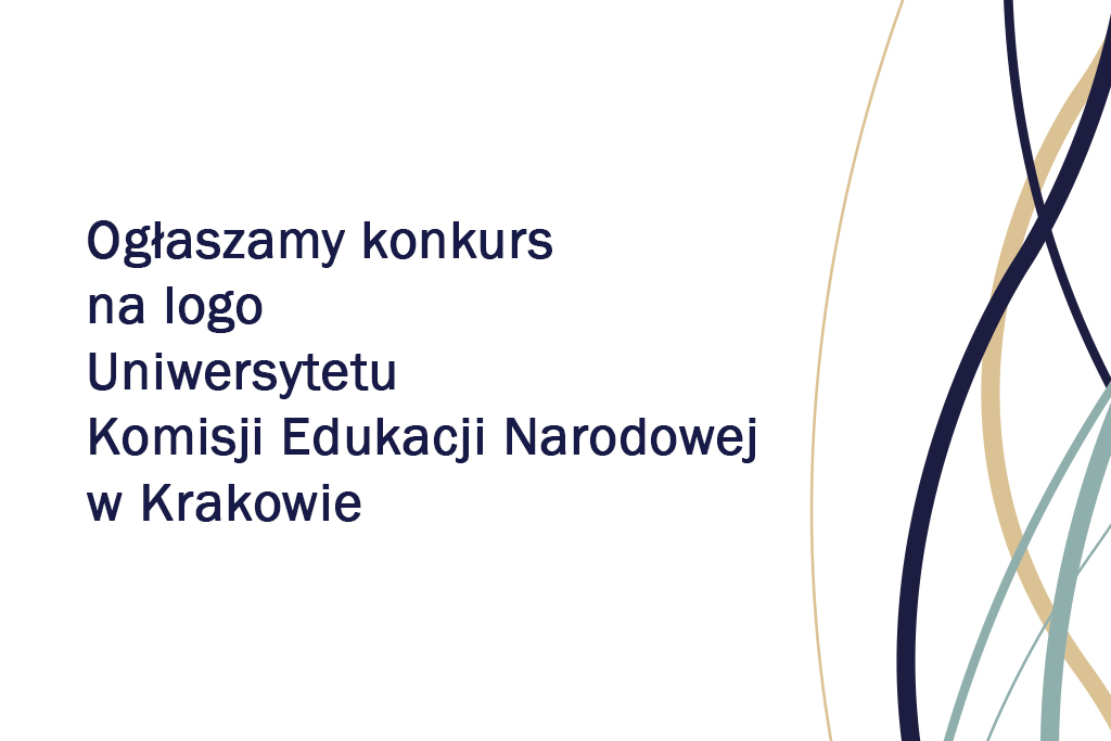 pionowe linie, tekst: Ogłaszamy konkurs na logo Uniwersytetu Komisji Edukacji Narodowej w Krakowie